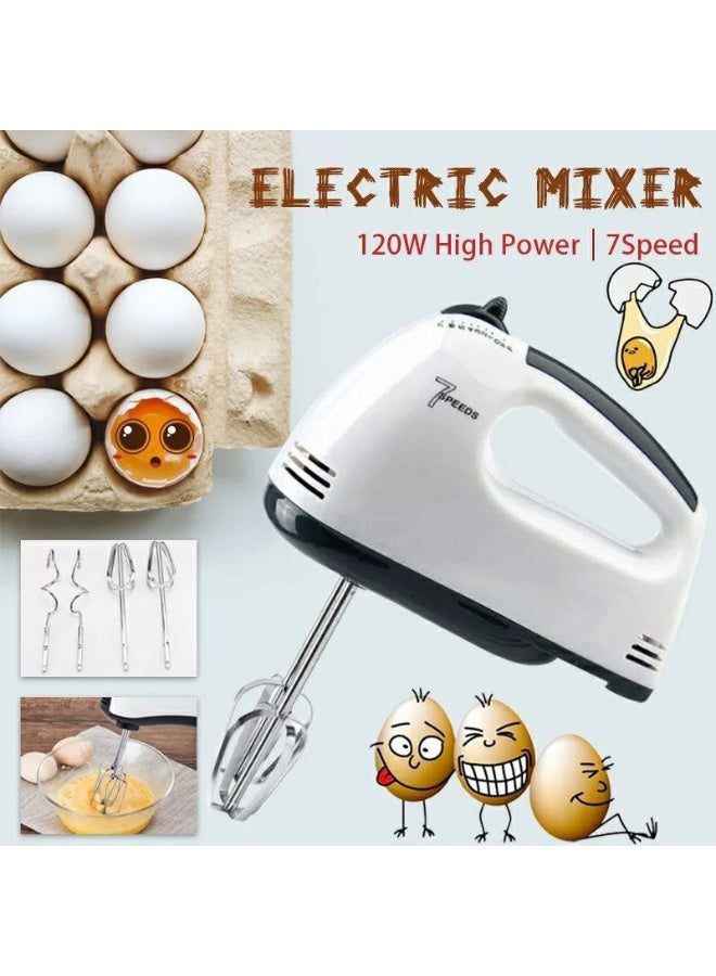 خلاط كهربائي يدوي بسبع سرعات مع مضرب يدوي وقضبان من الفولاذ المقاوم للصدأ وملحق للعجين، مثالي للخبز والميلك شيك والمعجنات، بقوة 260 واط، للاستخدام في المطبخ - Image 1